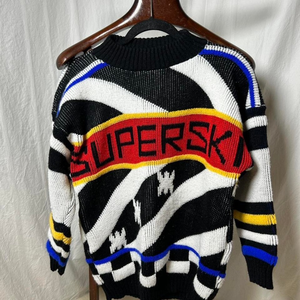 Vintage super ski sweater‎ Black and white striped vintage 80s knit sweater